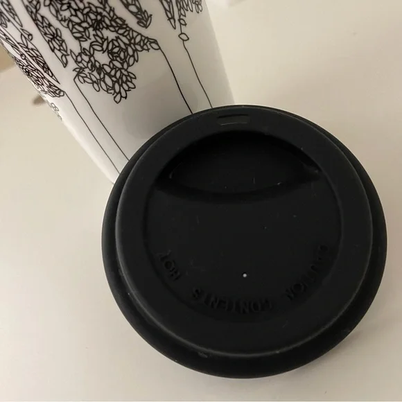 Black and White Artsy Double Walled Ceramic Porcelain Travel Mug - Picture 7 of 16